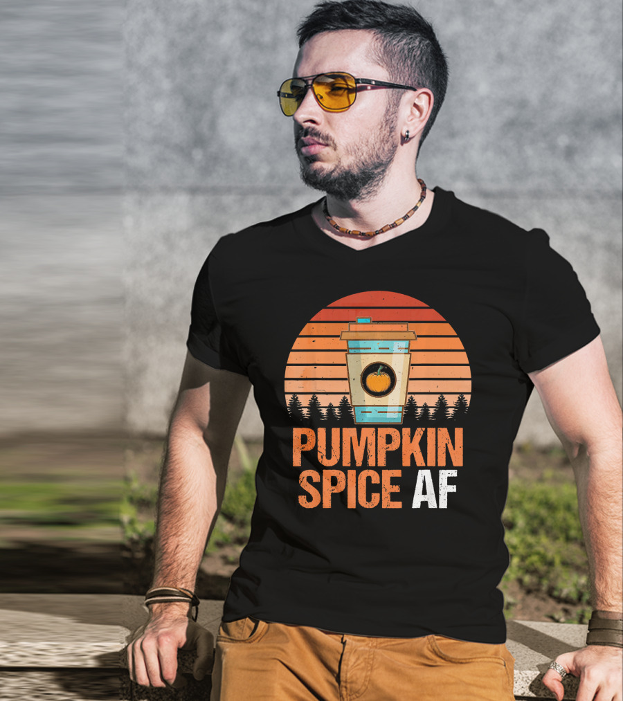 Pumpkin Spice AF Coffee Cup Sunset Forest T-Shirt