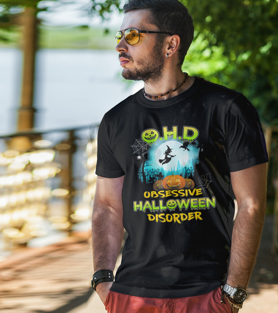 OHD Obsessive Halloween Disorder Witch Pumpkin Moon Spiders Webs T-Shirt