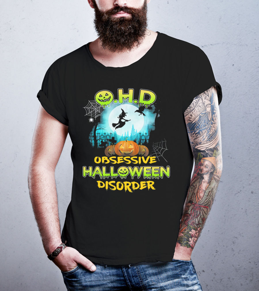 OHD Obsessive Halloween Disorder Witch Pumpkin Moon Spiders Webs T-Shirt