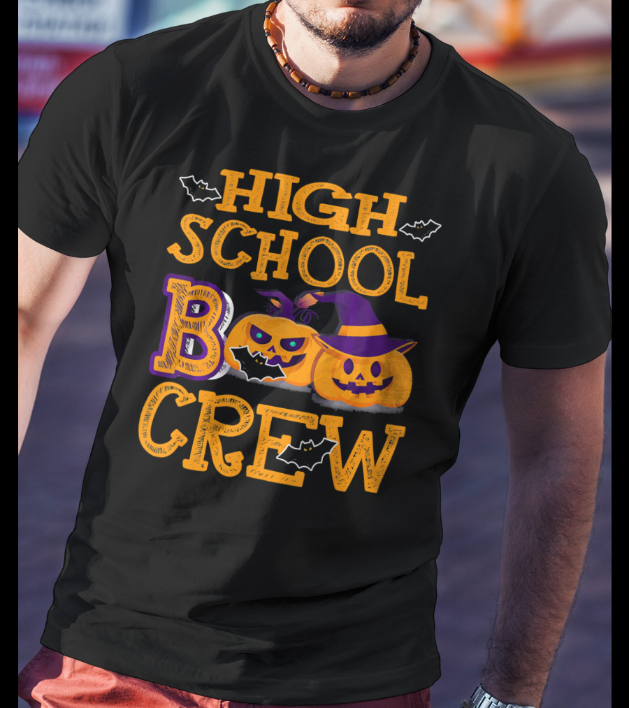 High School Boo Crew Halloween Pumpkins And Bats T-Shirt