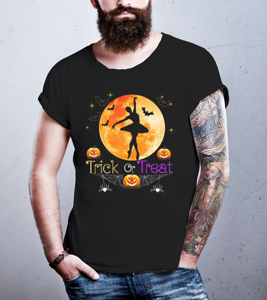 Trick Or Treat Ballerina Halloween Moon Pumpkins Bats Spiders T-Shirt