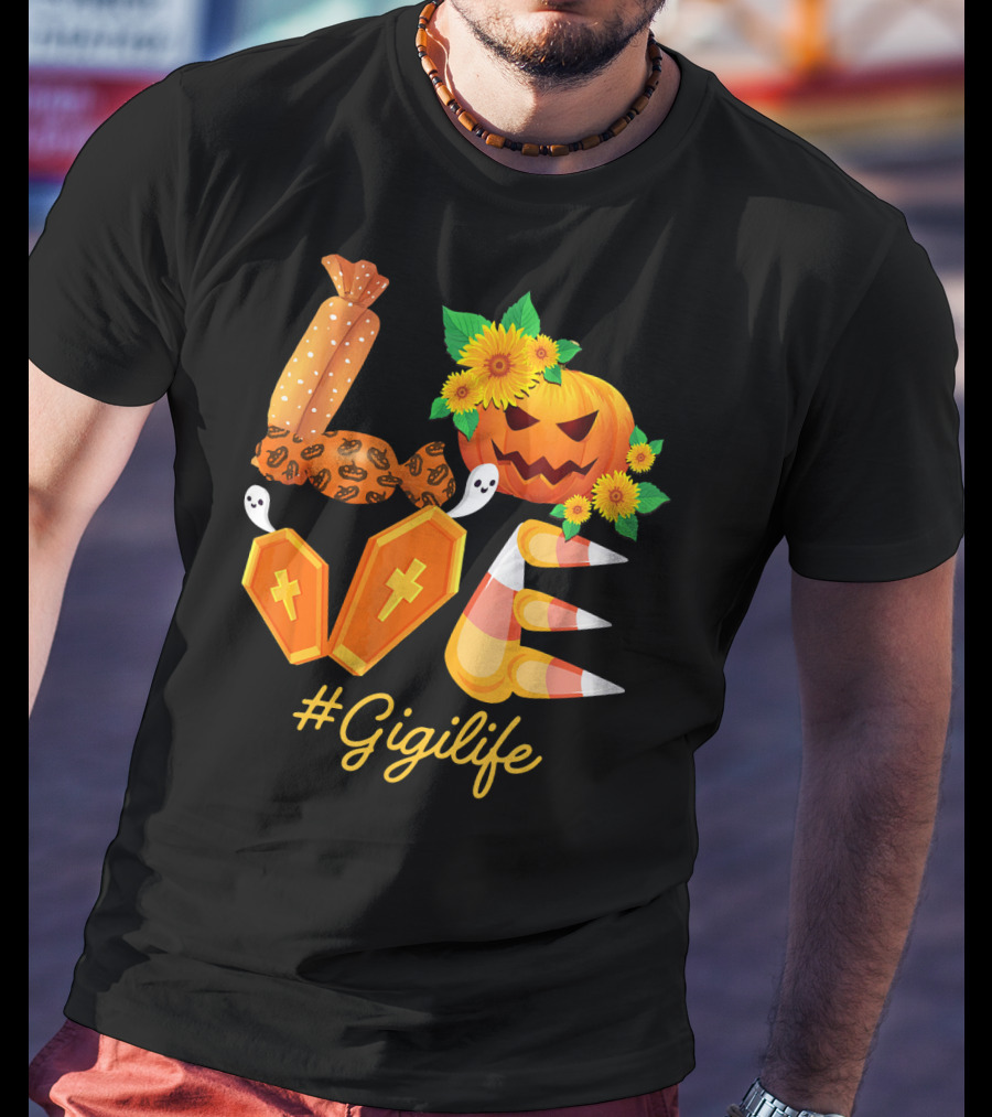 Love Gigi Life Halloween Pumpkin Sunflower Candy Corn Ghosts T-Shirt