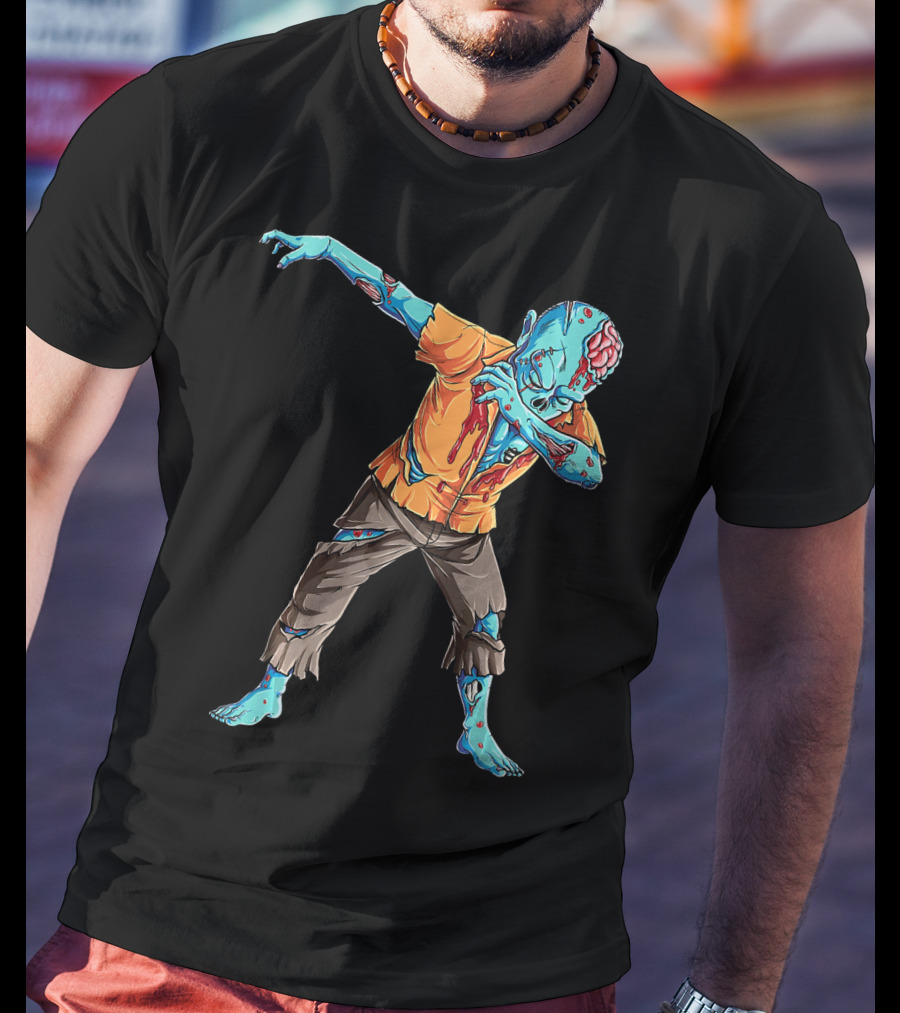 Dabbing Zombie With Orange Shirt And Blue Skin T-Shirt