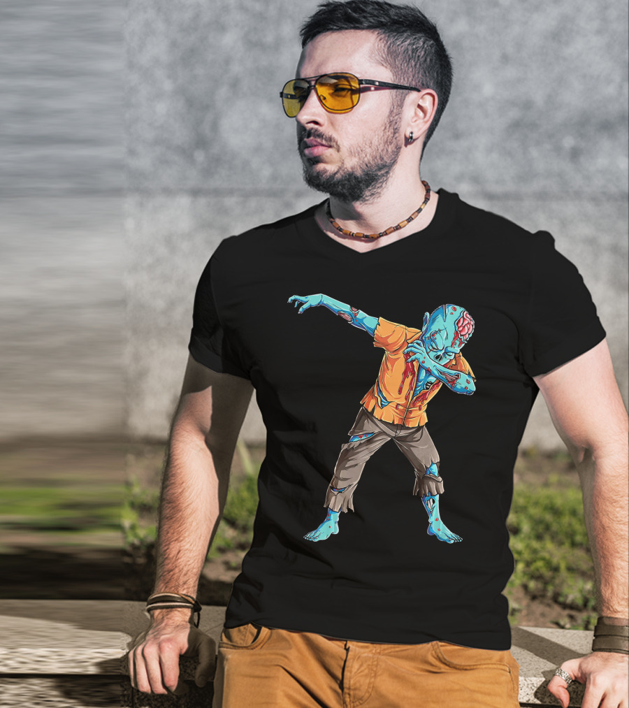 Dabbing Zombie With Orange Shirt And Blue Skin T-Shirt