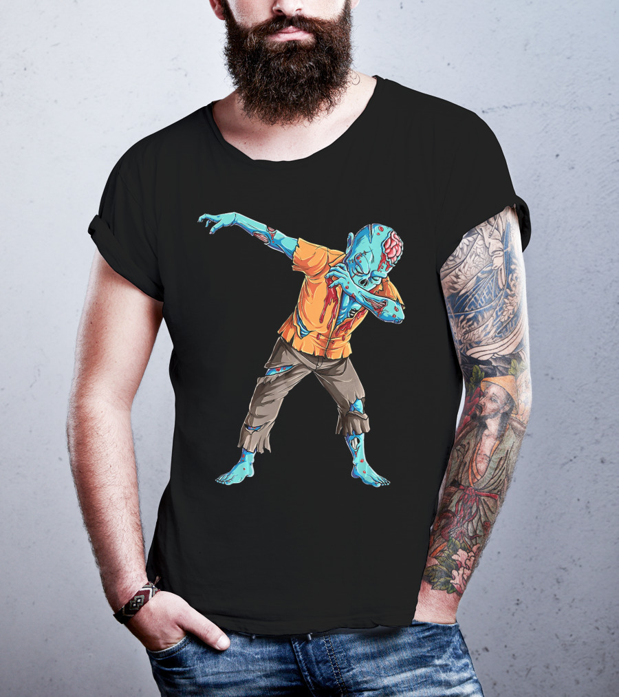 Dabbing Zombie With Orange Shirt And Blue Skin T-Shirt