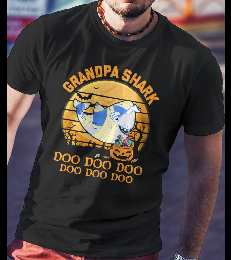 Grandpa Shark Doo Doo Doo Halloween Pumpkin Bat Mummy Candy T-Shirt