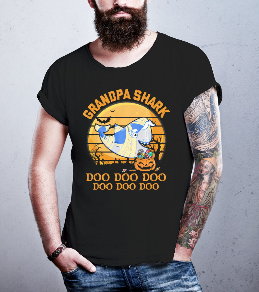 Grandpa Shark Doo Doo Doo Halloween Pumpkin Bat Mummy Candy T-Shirt