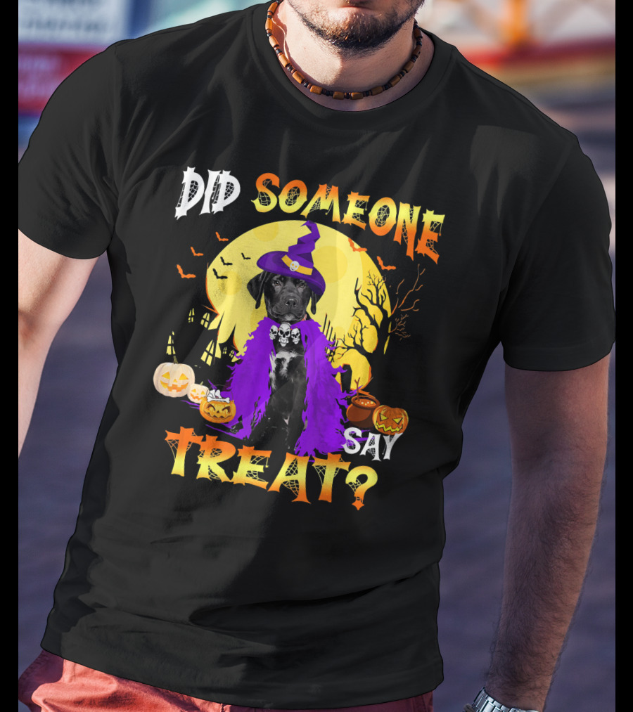 Did Someone Say Treat Black Lab Halloween Dog With Pumpkins And Witch Hat T-Shirt