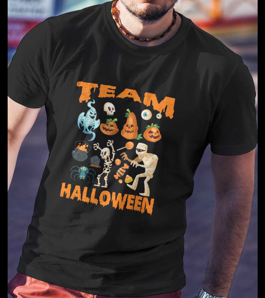 Team Halloween Ghost Skull Skeleton Pumpkins Mummy Spider T-Shirt
