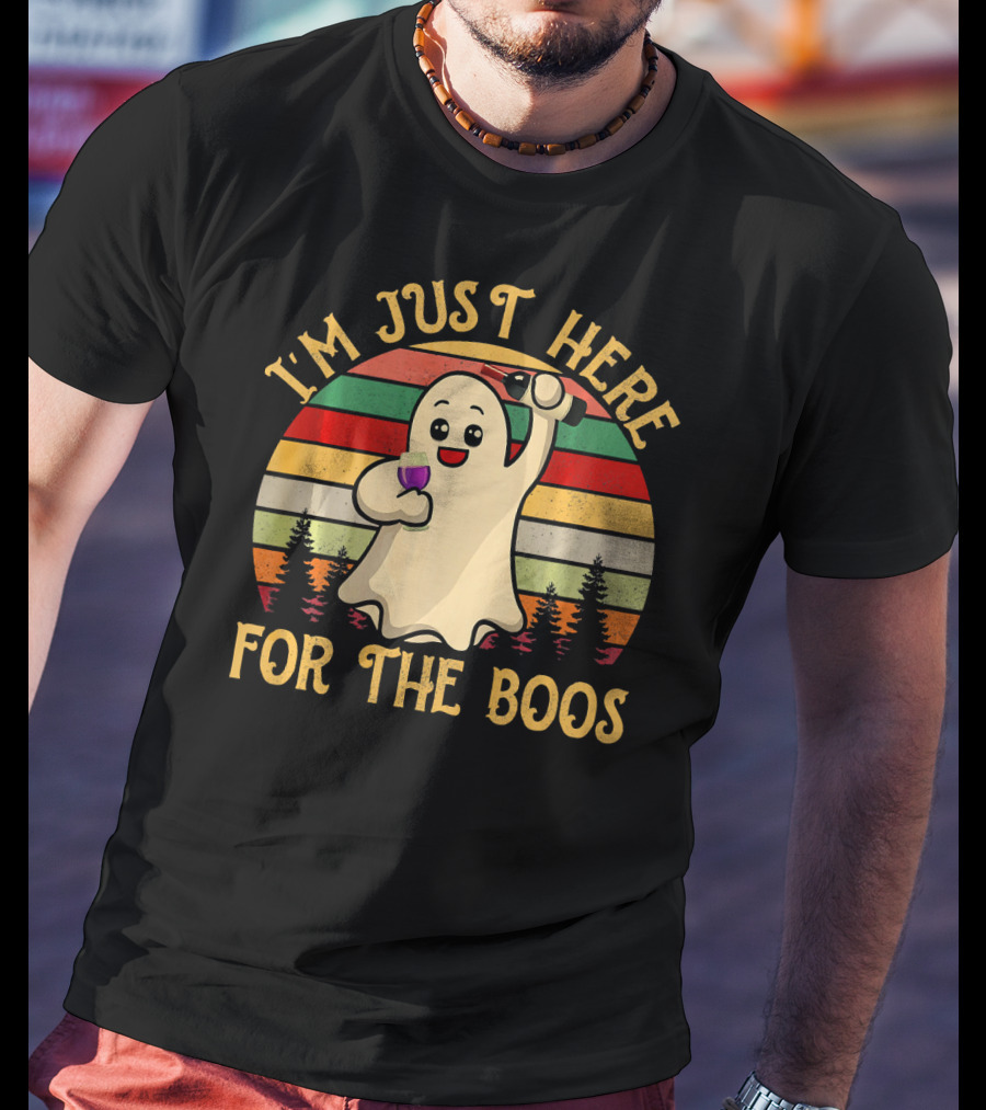 I'm Just Here For The Boos Vintage Ghost Wine Halloween T-Shirt