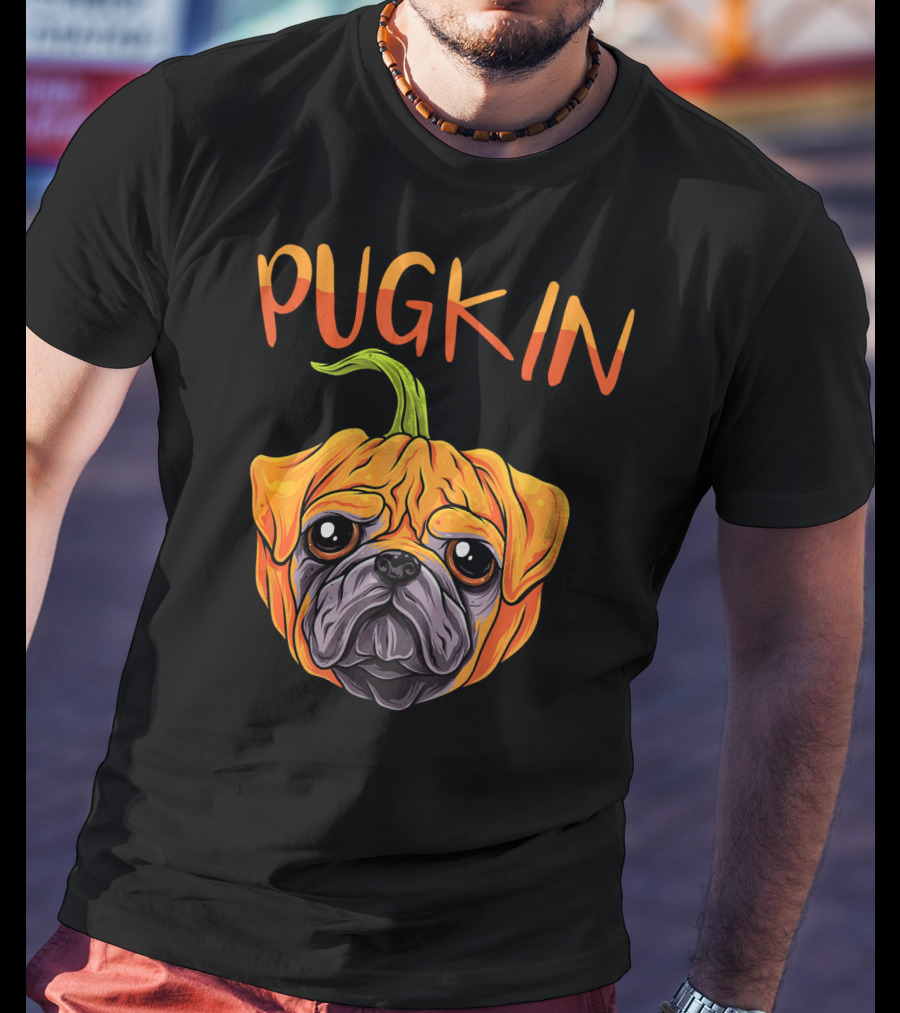 Pugkin Funny Pumpkin Pug Dog Head T-Shirt