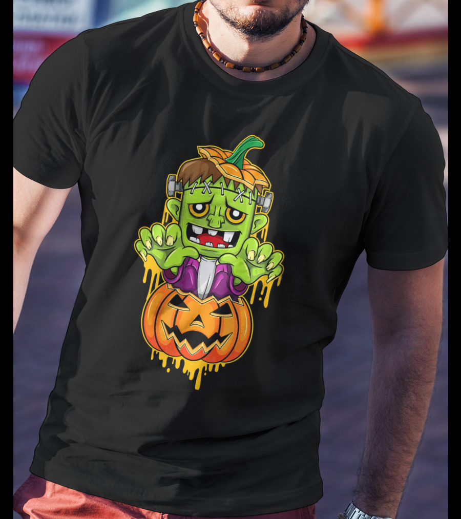 Sweet Cute Pumpkin Halloween Frankenstein Monster T-Shirt