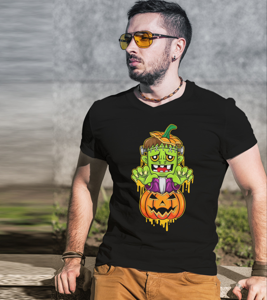 Sweet Cute Pumpkin Halloween Frankenstein Monster T-Shirt