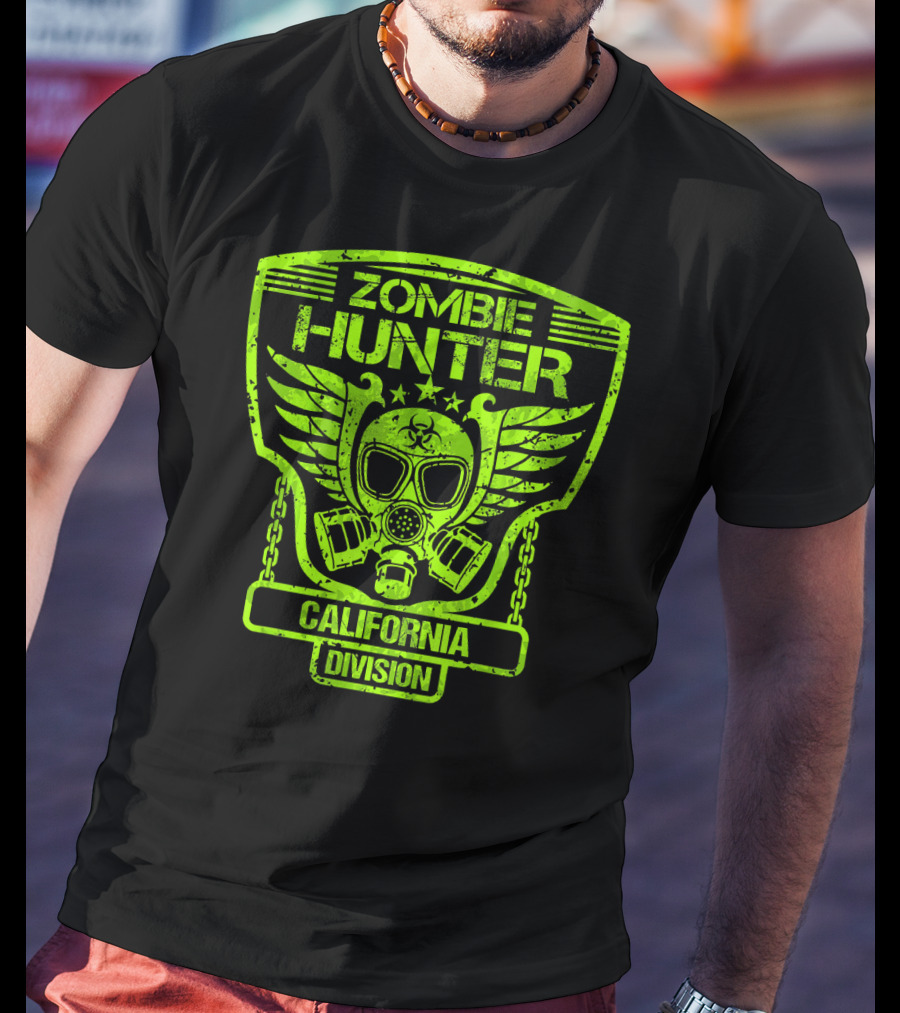 Zombie Hunter California Division Gas Mask Wings Emblem T-Shirt