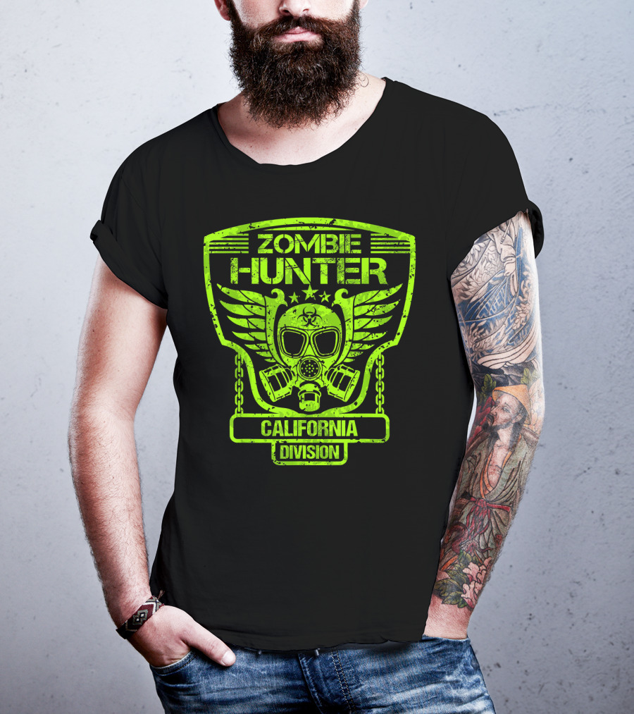 Zombie Hunter California Division Gas Mask Wings Emblem T-Shirt