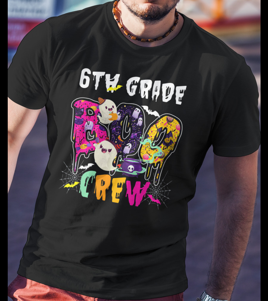 6th Grade Boo Crew Halloween Funny Costume Ghosts Bats Cauldron Spiders T-Shirt