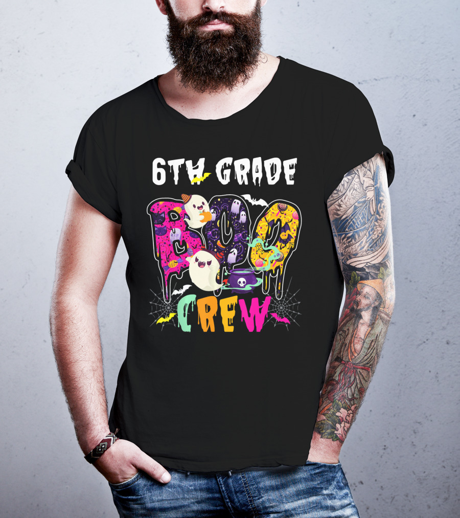 6th Grade Boo Crew Halloween Funny Costume Ghosts Bats Cauldron Spiders T-Shirt