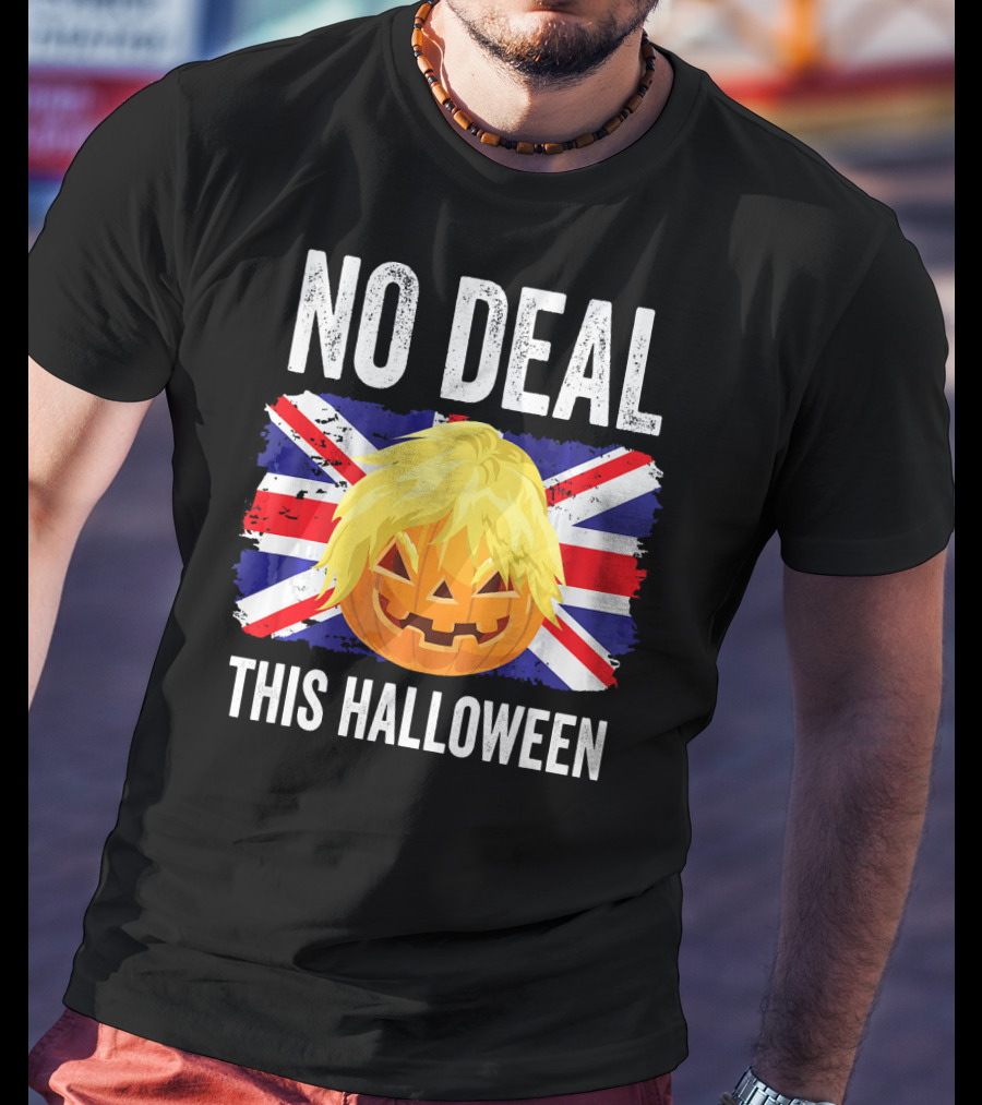 No Deal This Halloween Brexit Pumpkin UK Flag T-Shirt