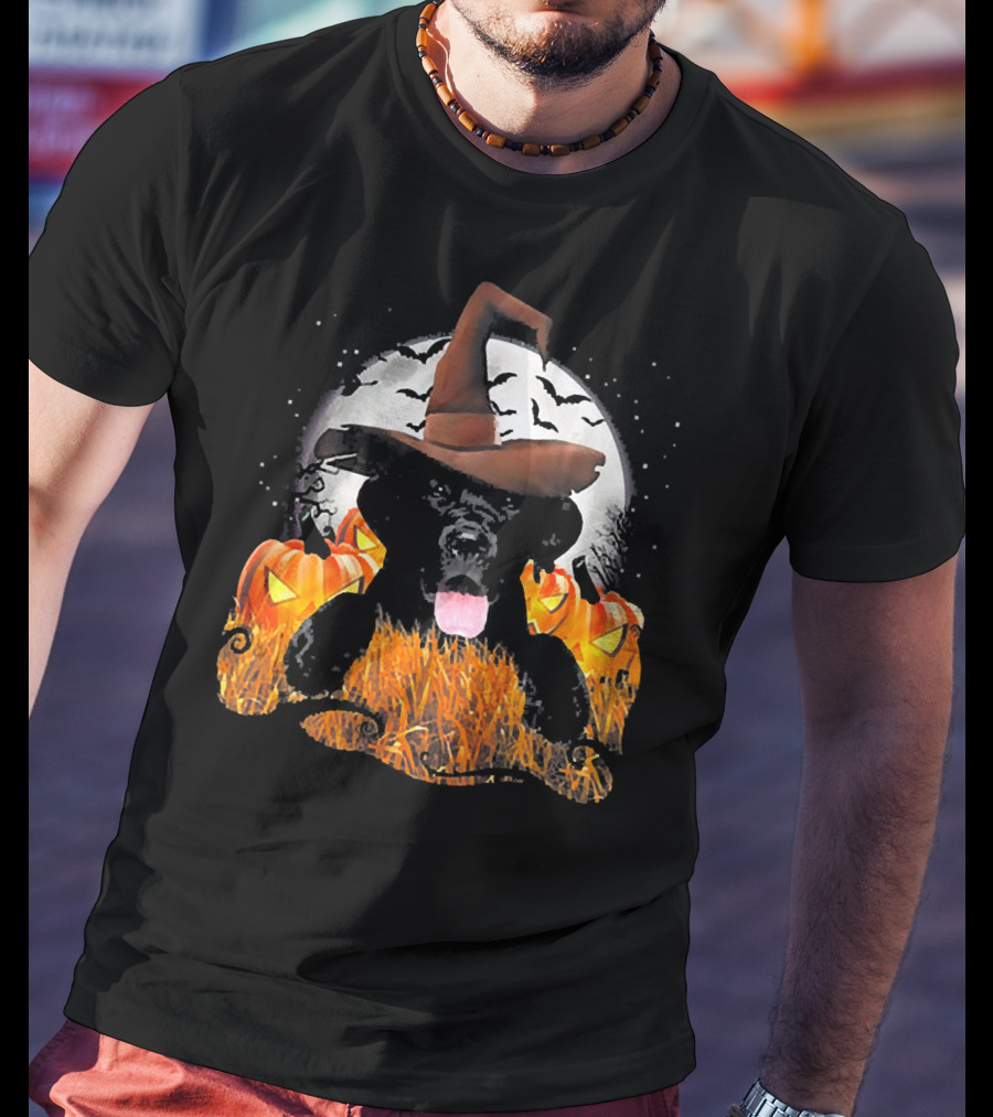 Labrador Halloween Cute Dog Witch With Pumpkin And Moon T-Shirt