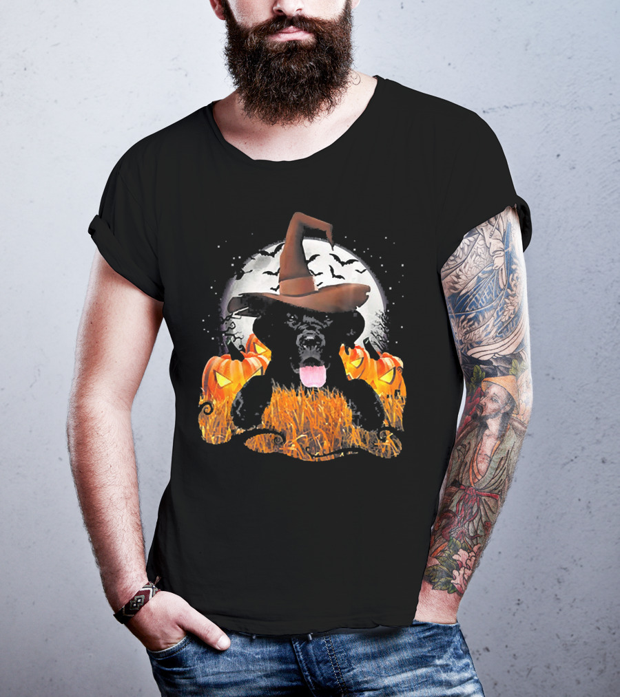 Labrador Halloween Cute Dog Witch With Pumpkin And Moon T-Shirt