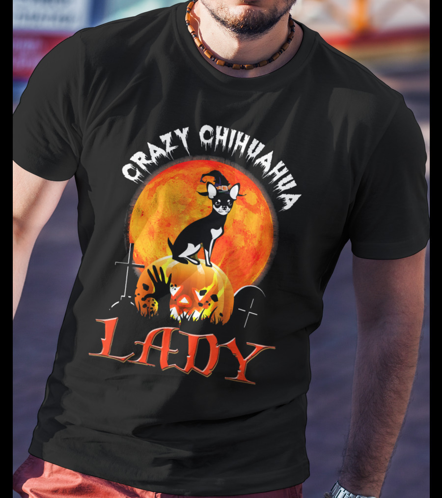 Crazy Chihuahua Lady Halloween Pumpkin Moon T-Shirt