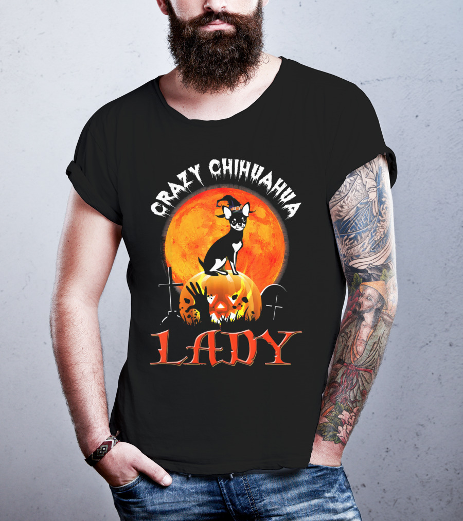 Crazy Chihuahua Lady Halloween Pumpkin Moon T-Shirt