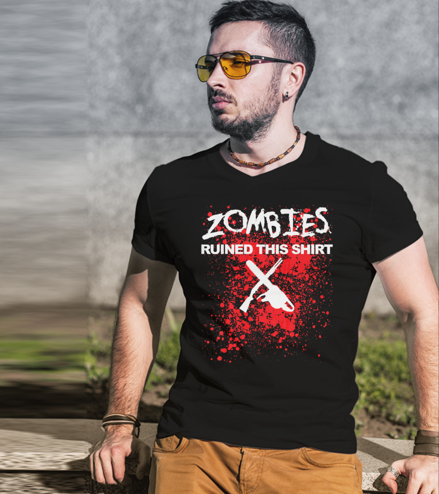 Zombies Ruined This Shirt Blood Splatter With Crossed Chainsaw And Rifle T-Shirt