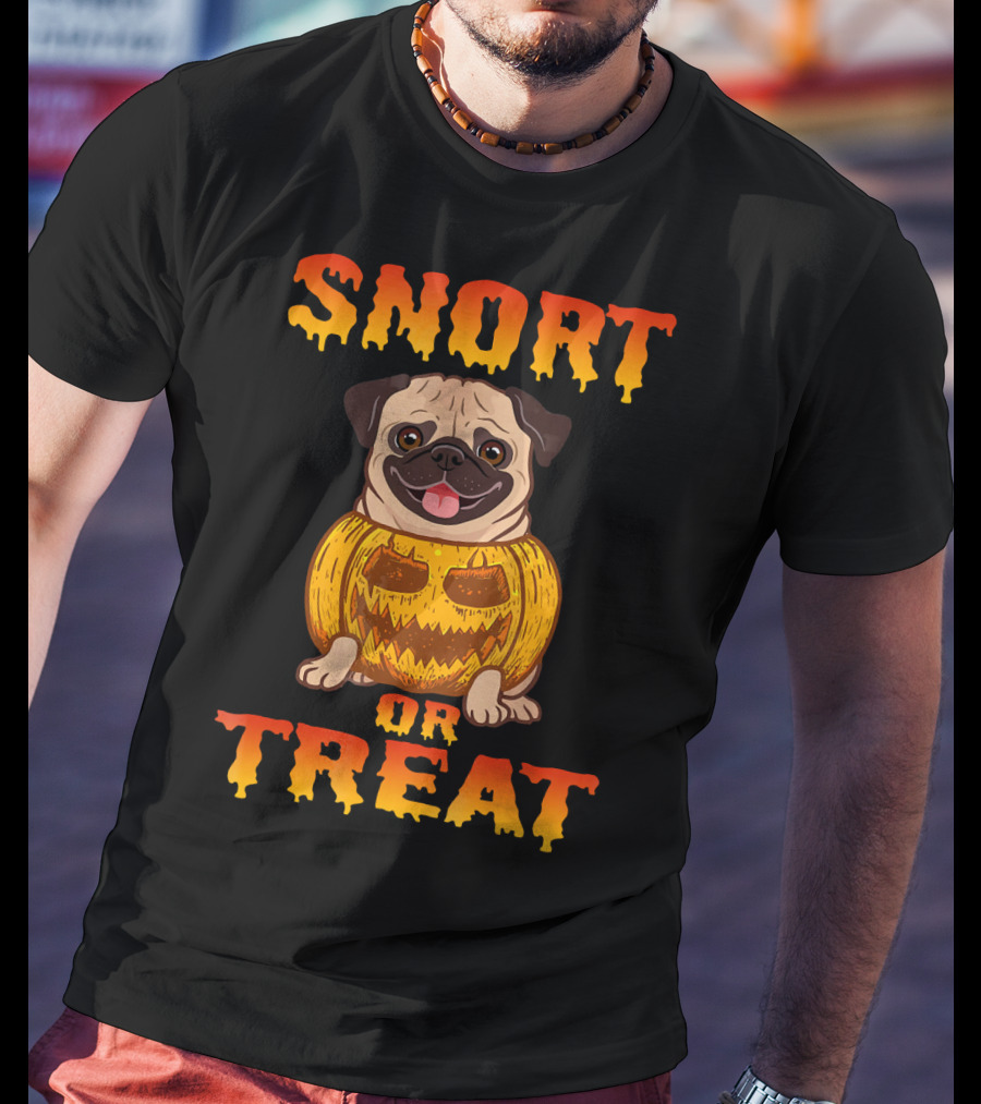 Snort Or Treat Funny Pug Pumpkin Halloween T-Shirt