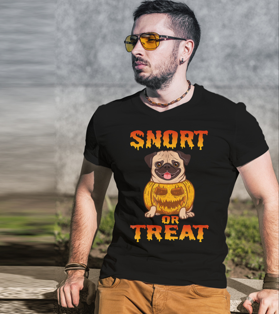 Snort Or Treat Funny Pug Pumpkin Halloween T-Shirt