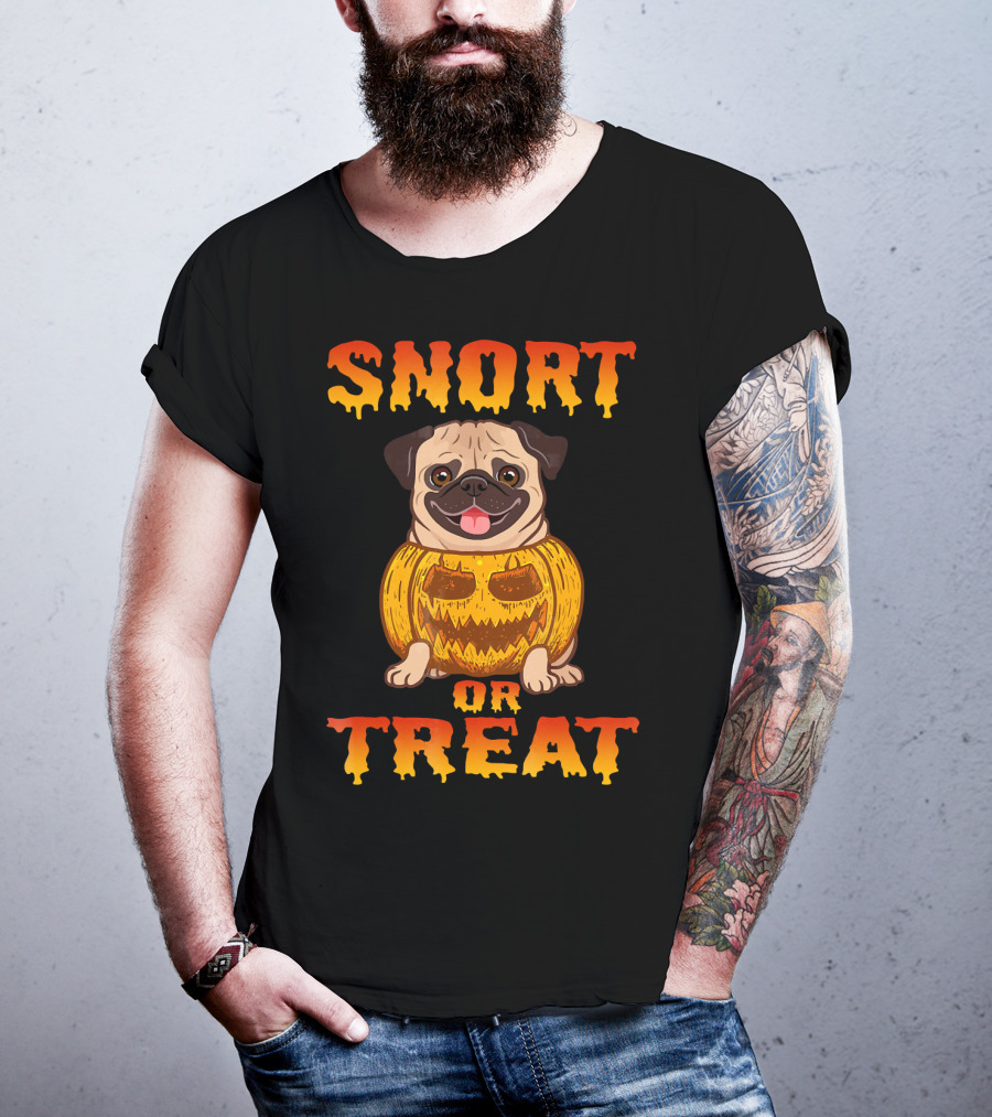 Snort Or Treat Funny Pug Pumpkin Halloween T-Shirt