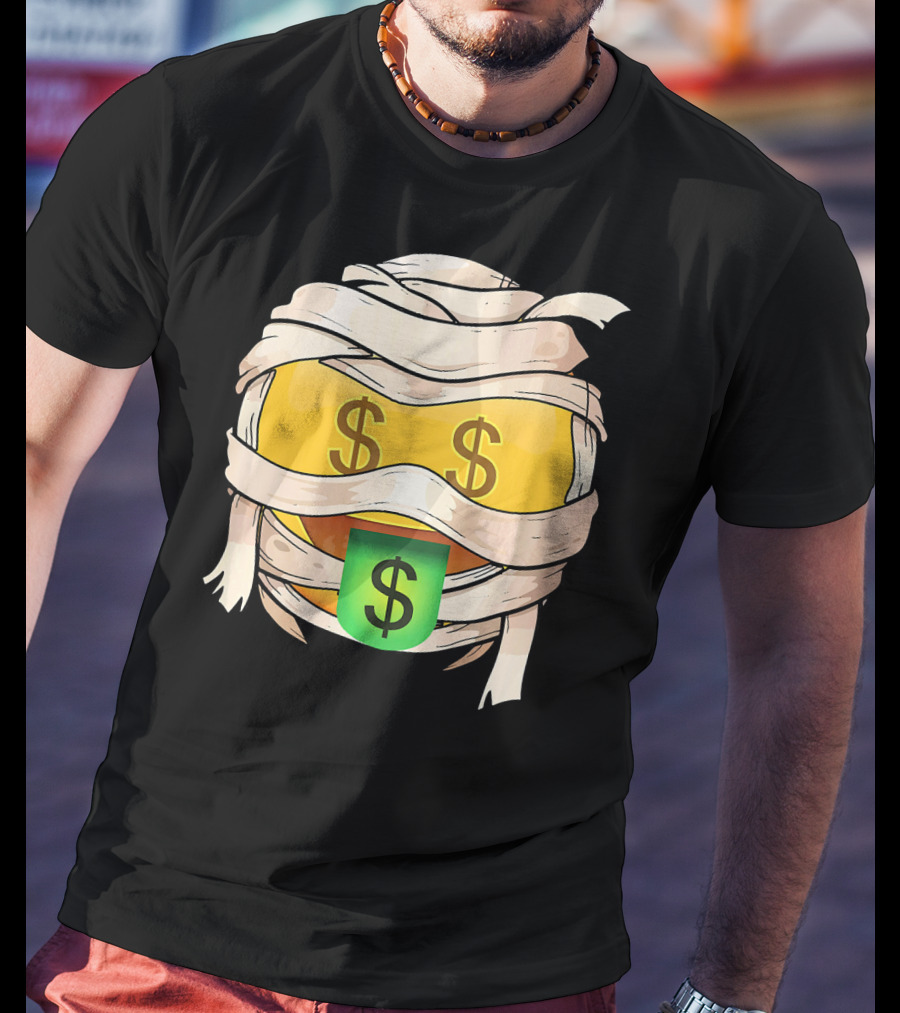 Money Face Emoji Wink Out Tongue Wrapped Mummy Style Dollar Sign Eyes T-Shirt