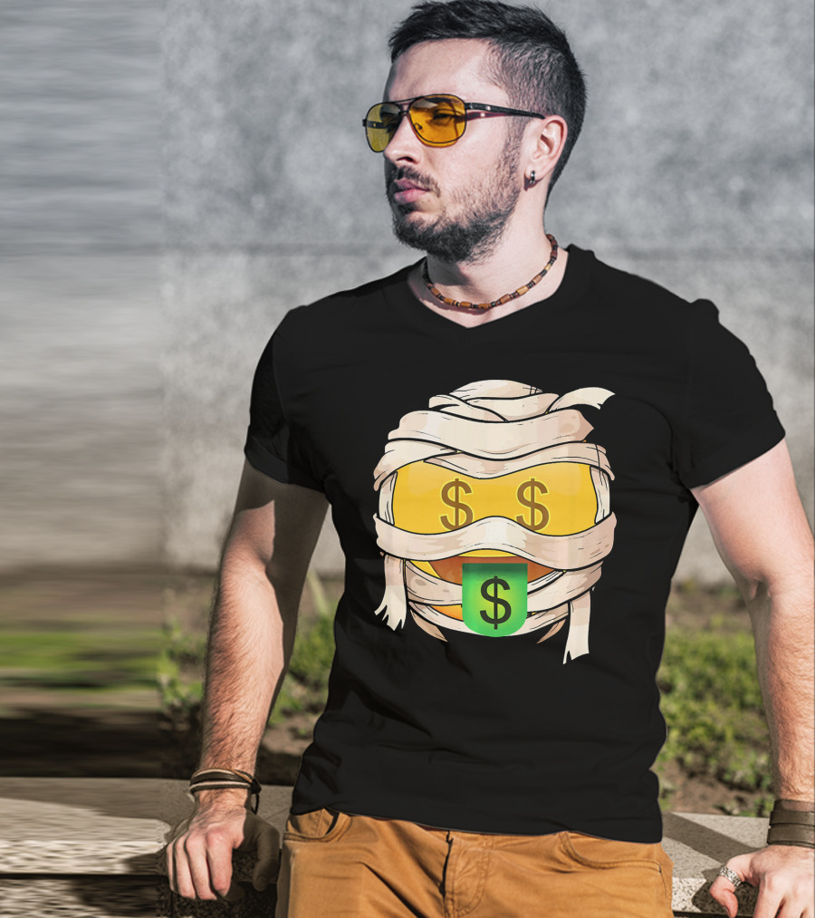Money Face Emoji Wink Out Tongue Wrapped Mummy Style Dollar Sign Eyes T-Shirt