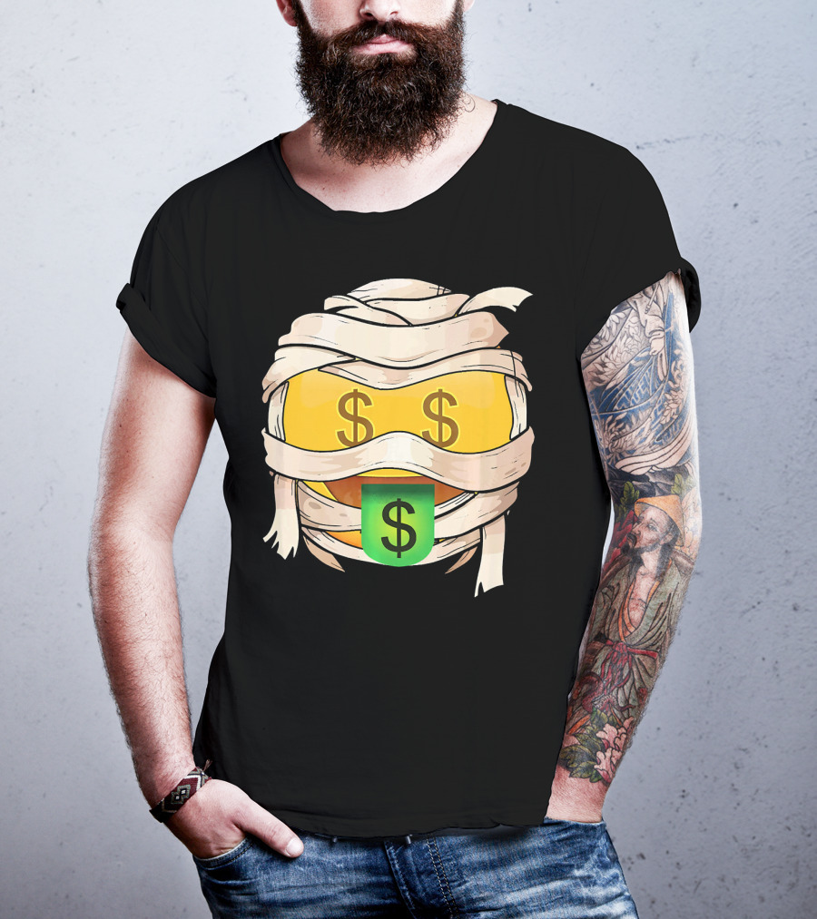 Money Face Emoji Wink Out Tongue Wrapped Mummy Style Dollar Sign Eyes T-Shirt