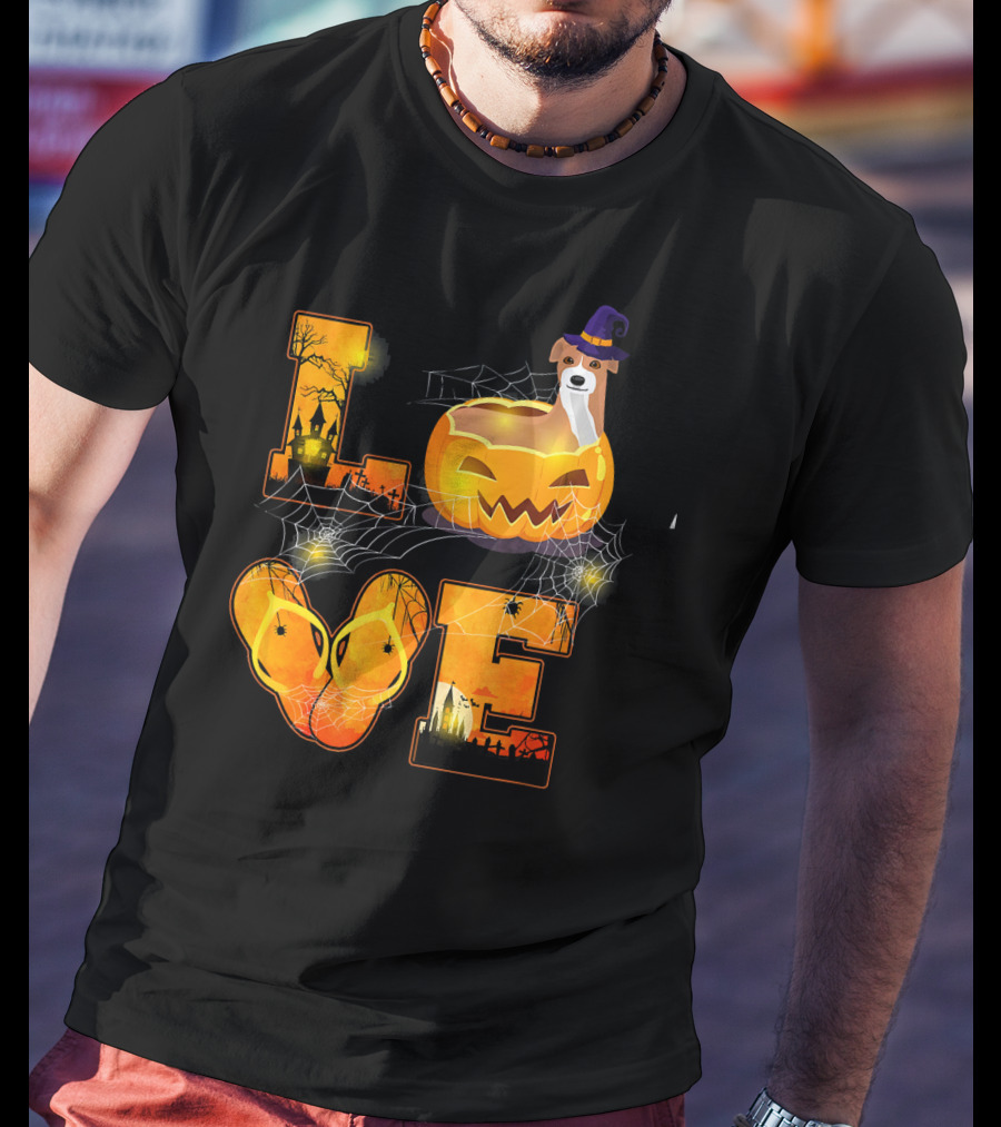 LOVE Halloween Pumpkin Italian Greyhound Spider Webs T-Shirt