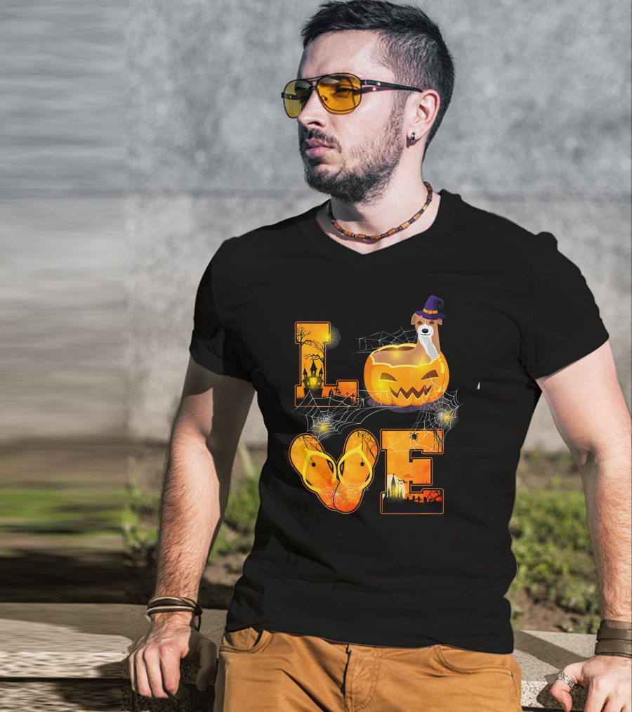 LOVE Halloween Pumpkin Italian Greyhound Spider Webs T-Shirt