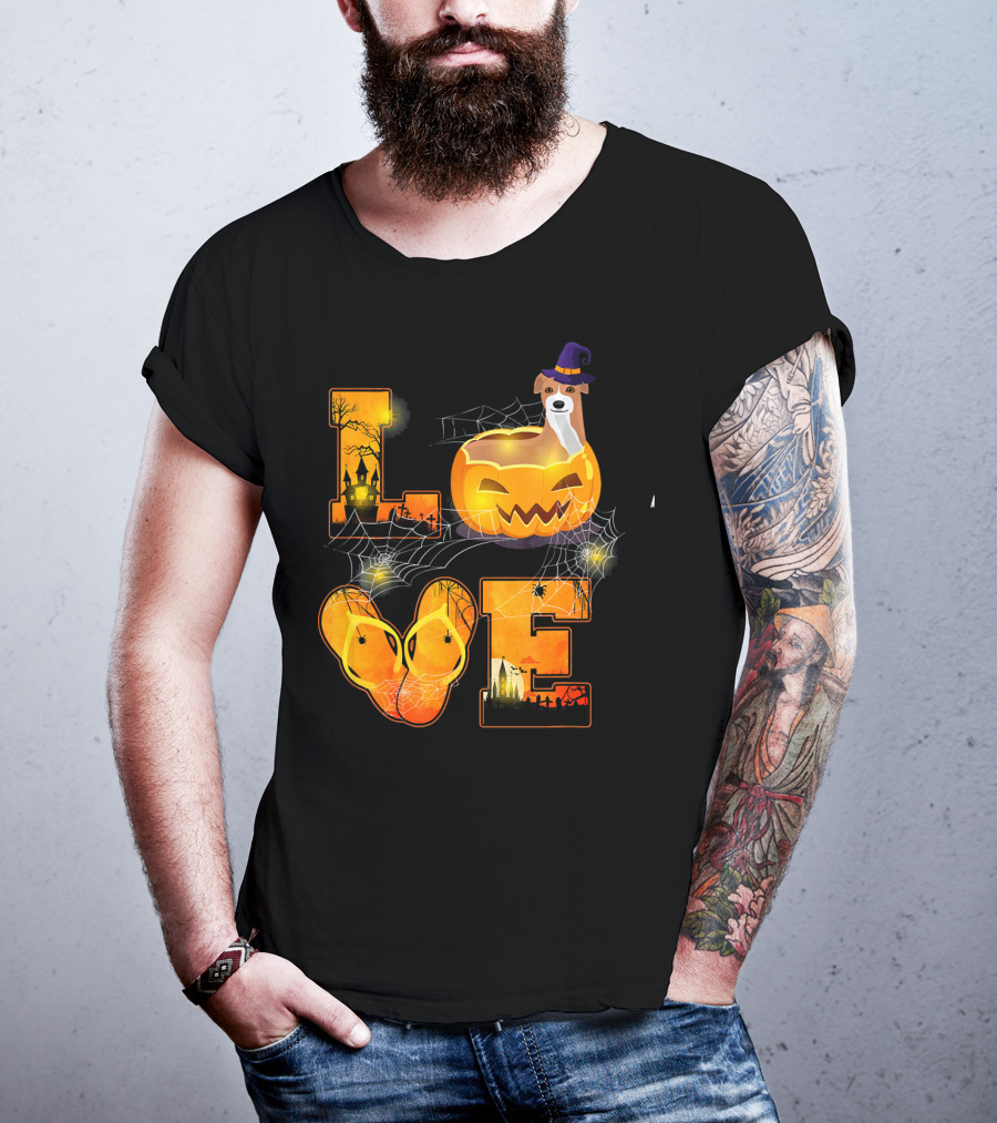LOVE Halloween Pumpkin Italian Greyhound Spider Webs T-Shirt