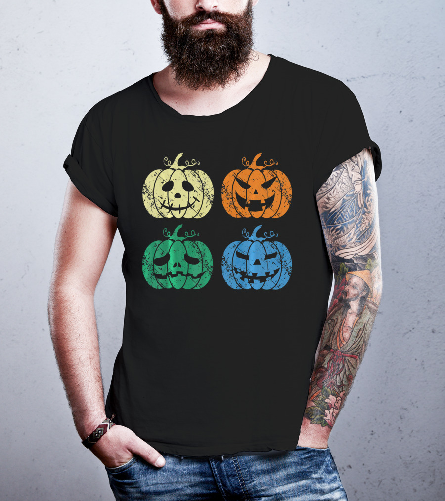 Vintage Retro Scary Pumpkin Face Halloween T-Shirt