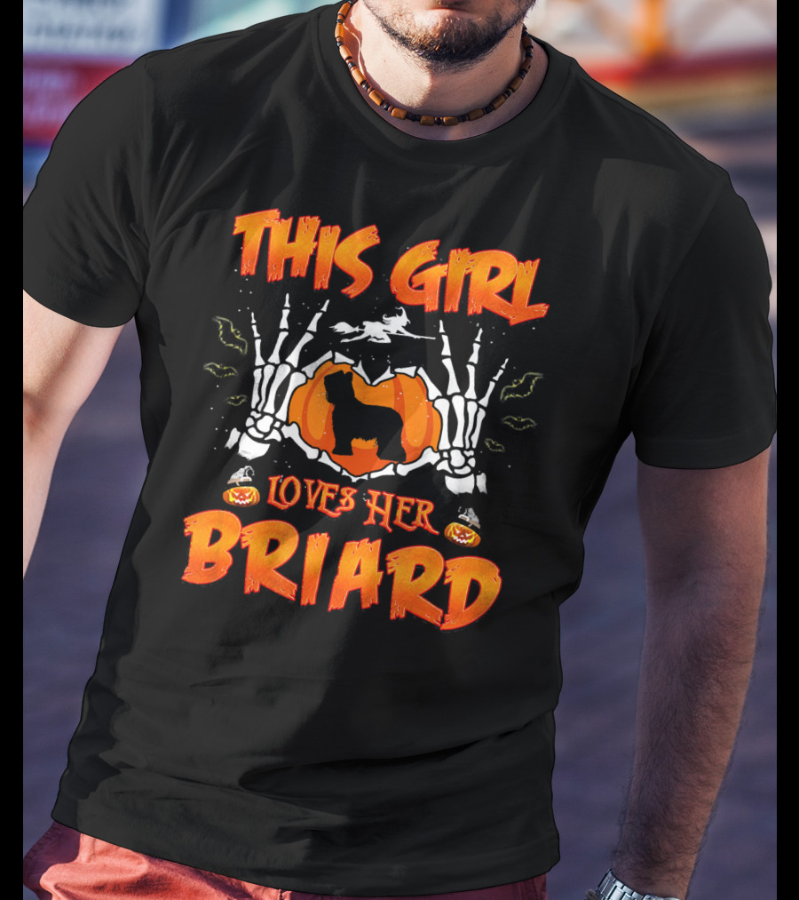 This Girl Loves Her Briard Dog Halloween Skeleton Pumpkin T-Shirt