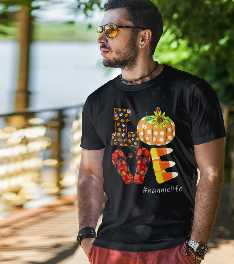 LOVE Pumpkin Candy Corn Flip Flops #nannielife T-Shirt