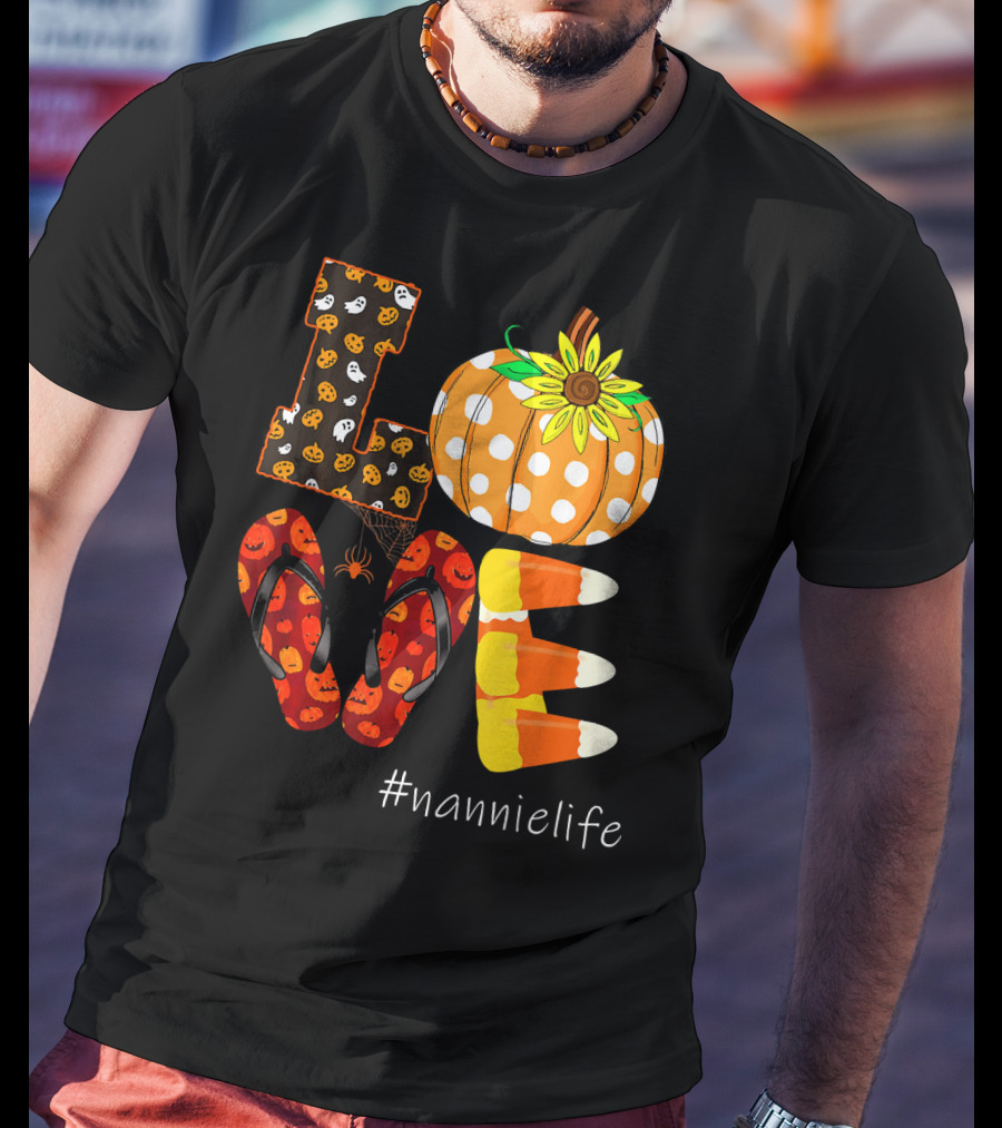 LOVE Pumpkin Candy Corn Flip Flops #nannielife T-Shirt
