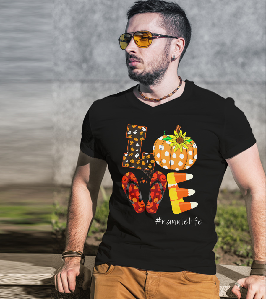 LOVE Pumpkin Candy Corn Flip Flops #nannielife T-Shirt