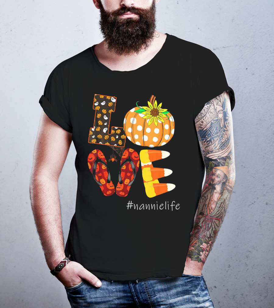 LOVE Pumpkin Candy Corn Flip Flops #nannielife T-Shirt