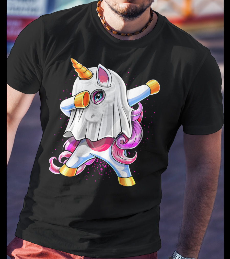 Dabbing Unicorn In Halloween Ghost Costume T-Shirt