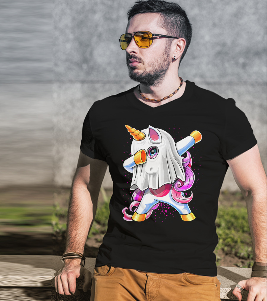 Dabbing Unicorn In Halloween Ghost Costume T-Shirt
