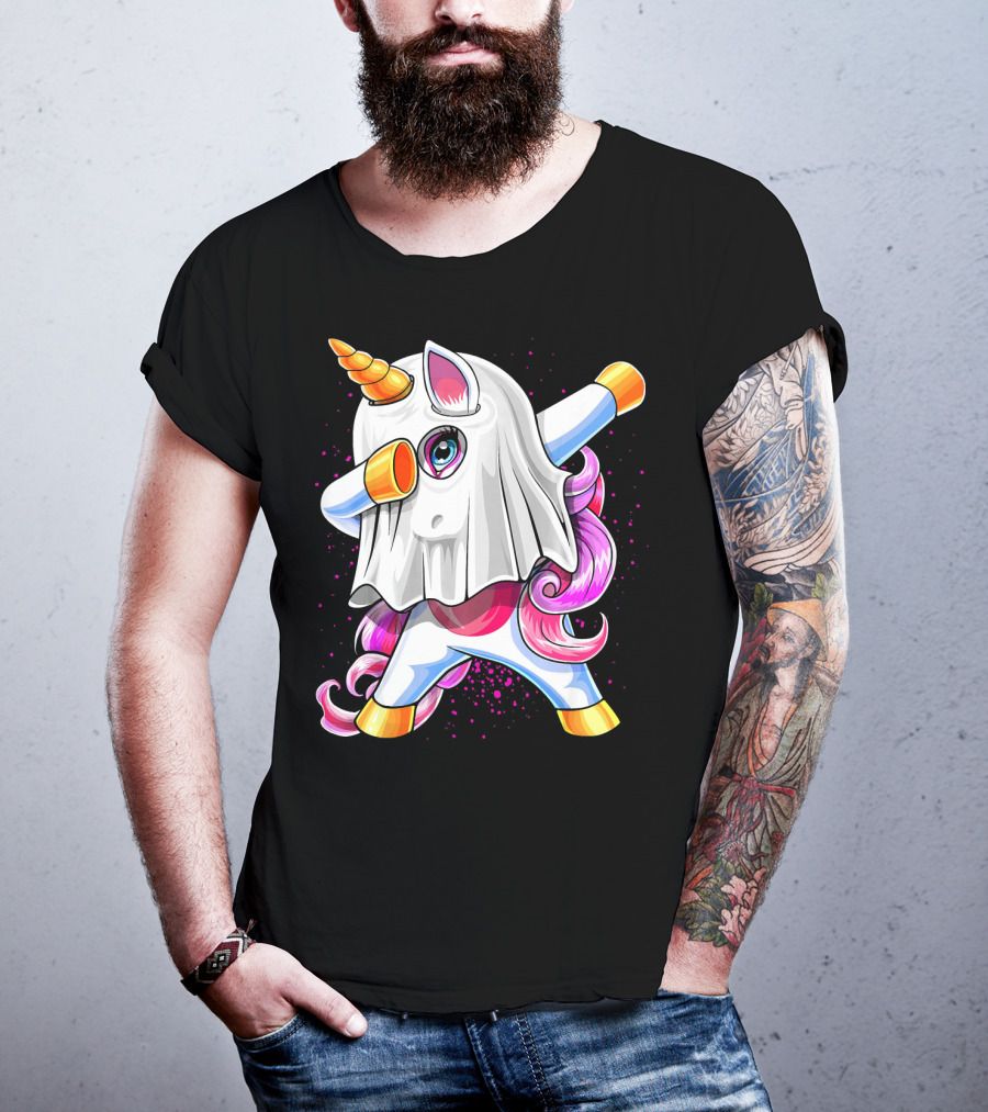 Dabbing Unicorn In Halloween Ghost Costume T-Shirt