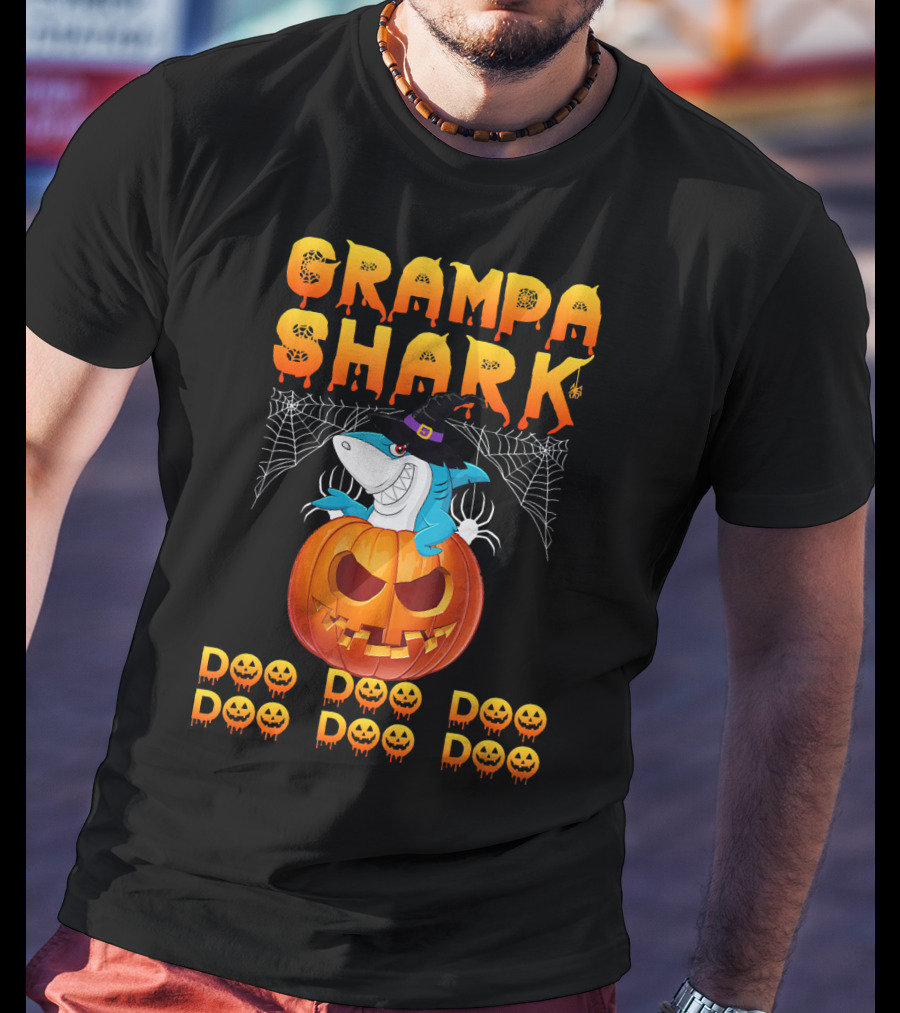Grampa Shark Doo Doo Halloween Pumpkin Spider Webs T-Shirt