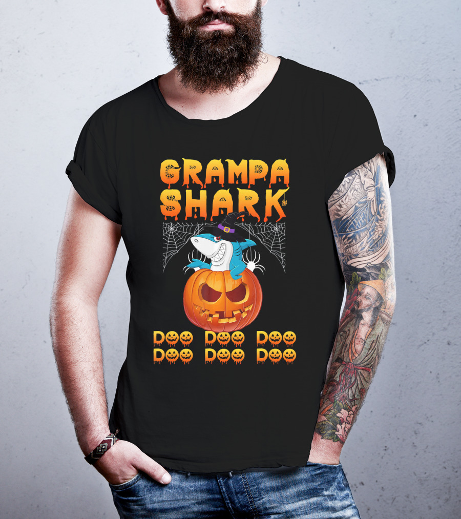 Grampa Shark Doo Doo Halloween Pumpkin Spider Webs T-Shirt