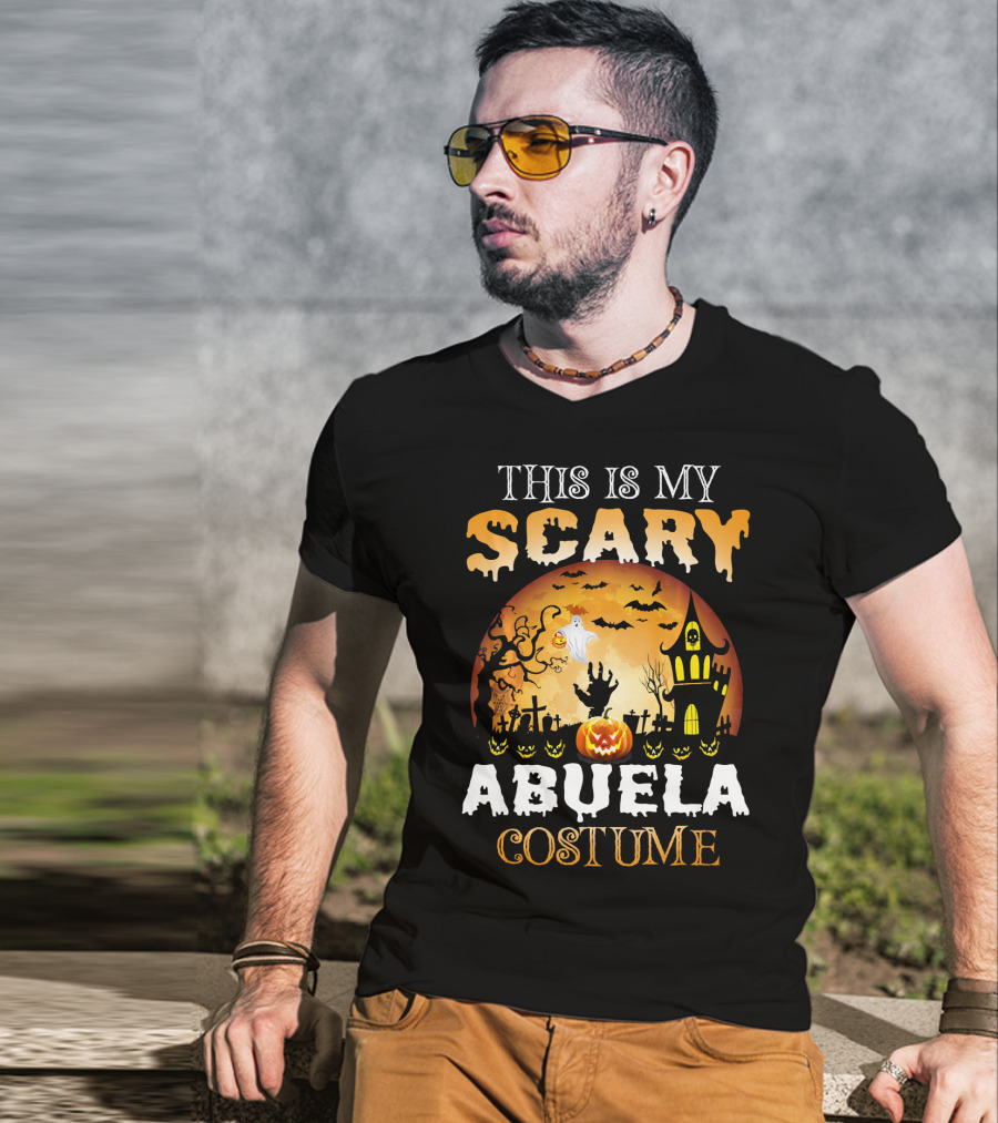 This Is My Scary Abuela Costume Halloween Haunted House Graveyard Moon Ghost Pumpkin T-Shirt