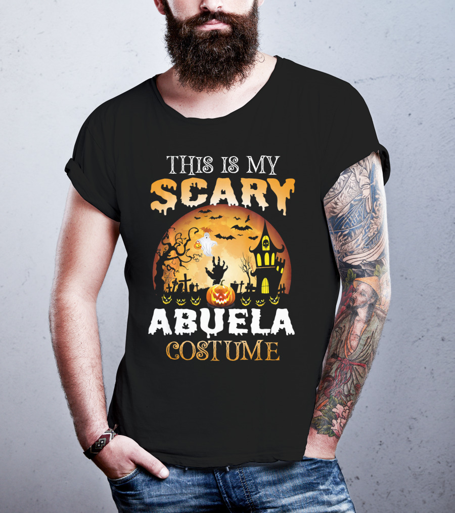 This Is My Scary Abuela Costume Halloween Haunted House Graveyard Moon Ghost Pumpkin T-Shirt