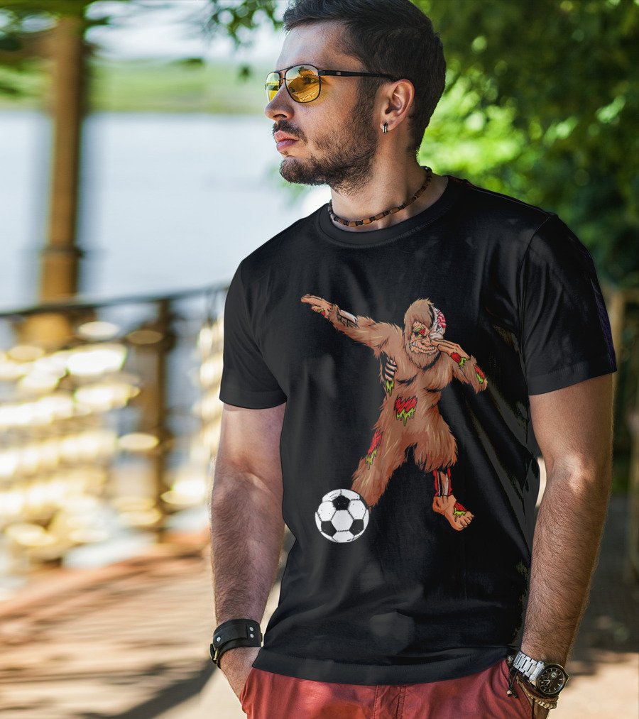 Dabbing Zombie Bigfoot Halloween Soccer Player T-Shirt